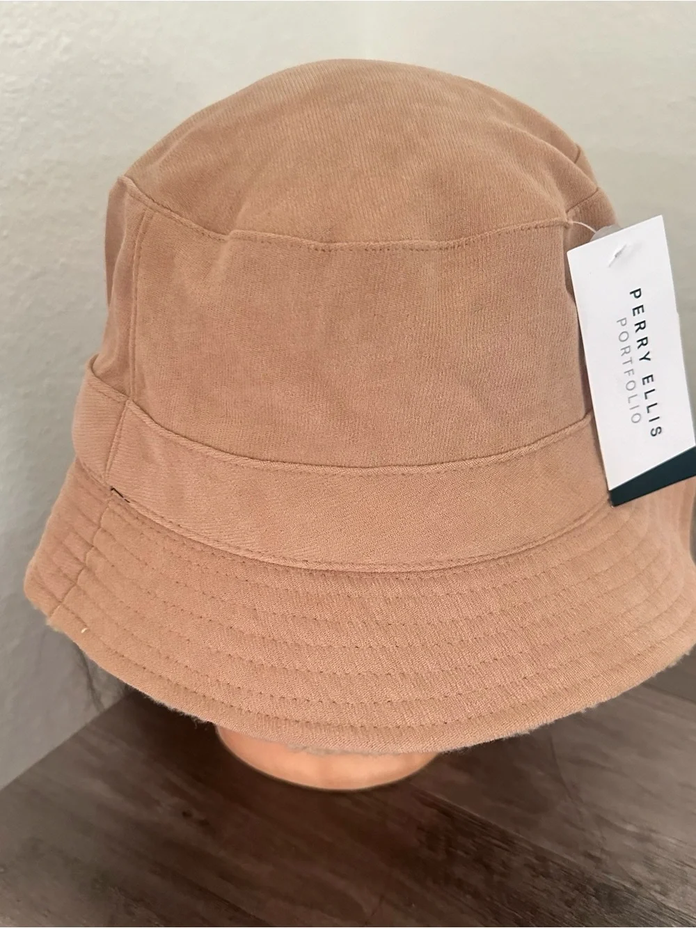 Perry Ellis Frayed-Edge Tan Bucket Hat one size